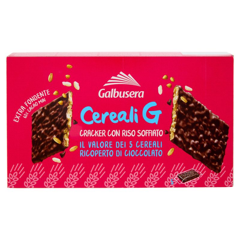 Galbusera Cereali G Cracker con Riso Soffiato Extra Fondente 5 x 30 g