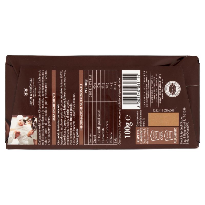 Lindt Gamme Bleue Tavoletta Cioccolato alle nocciole Cioccolato fondente 100 g