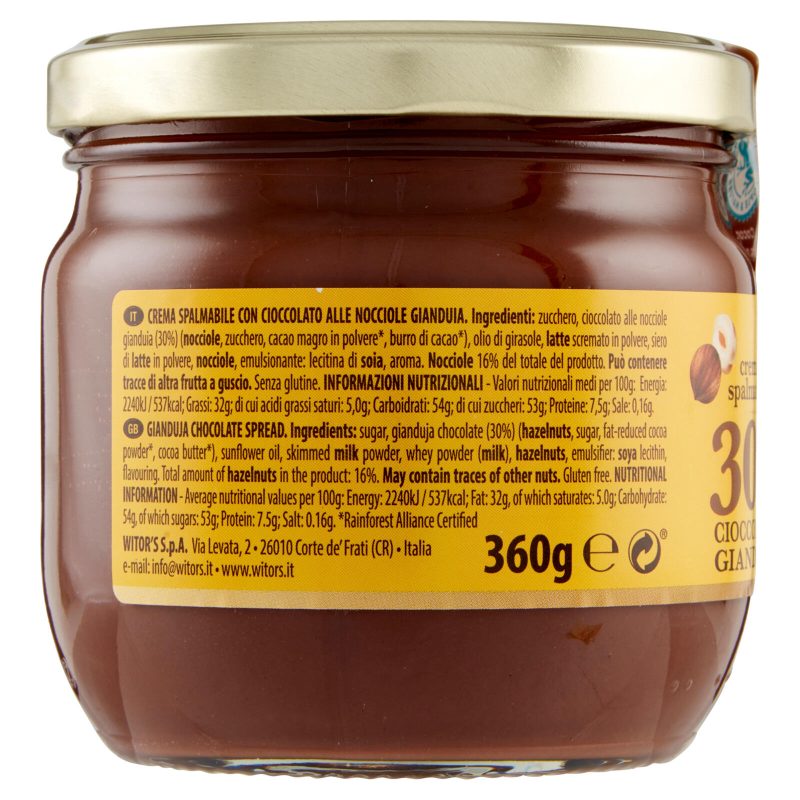 Witor's crema spalmabile 30% Cioccolato Gianduia 360 g