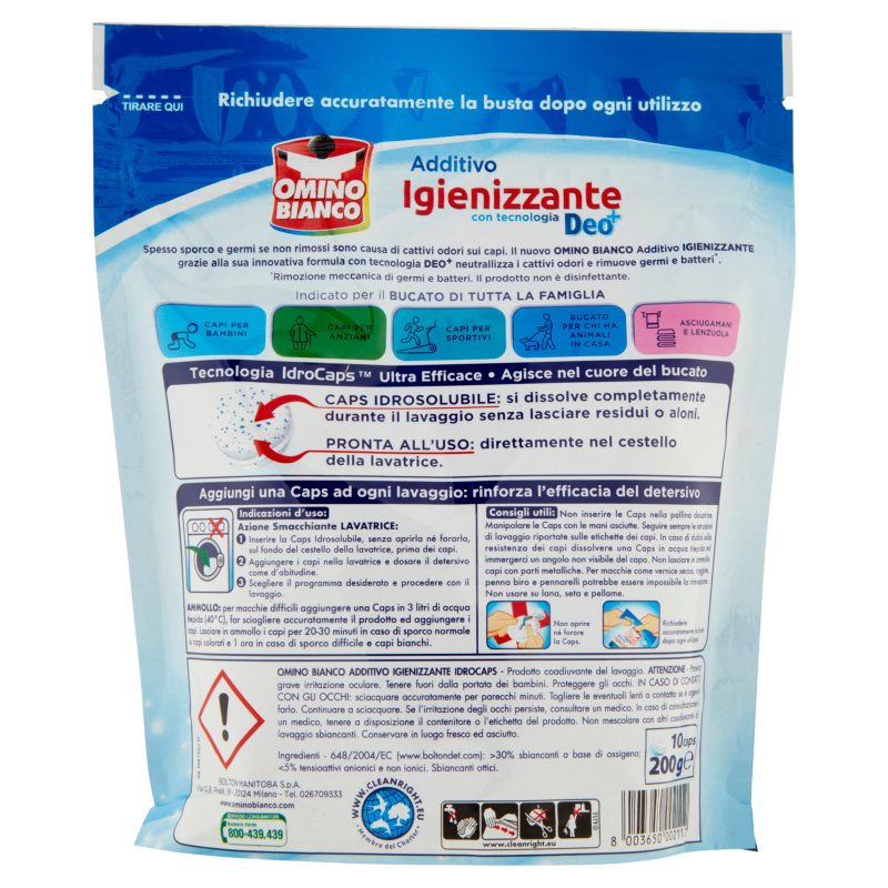 Omino Bianco, Idrocaps Igienizzante Deo+, Rimuove i Germi ed Elimina i Cattivi Odori, Caps, 10pz