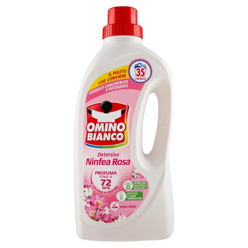 Omino Bianco Detersivo Lavatrice Liquido Ninfea Rosa 35 Lavaggi 1400 ml