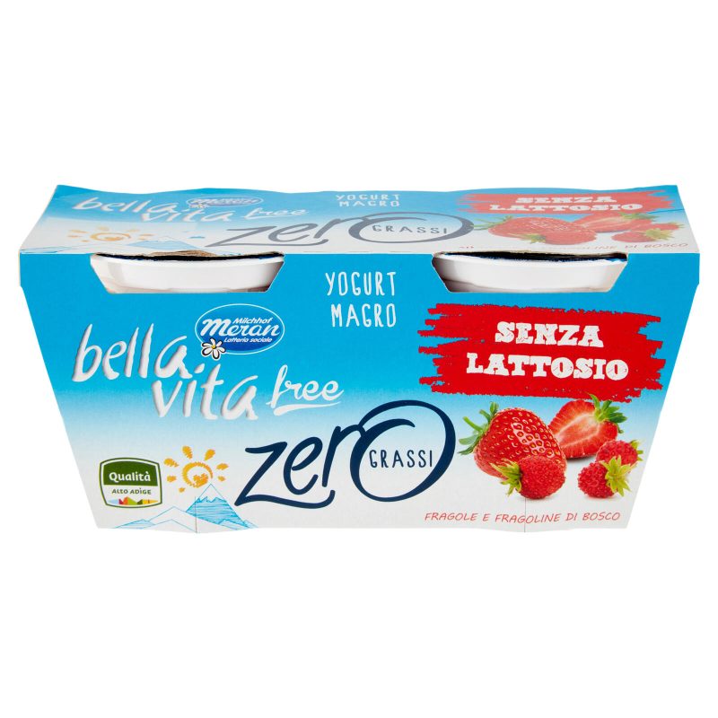 bella vita free Yogurt Magro Senza Lattosio Zero Grassi Fragole e Fragoline di Bosco 2 x 125 g