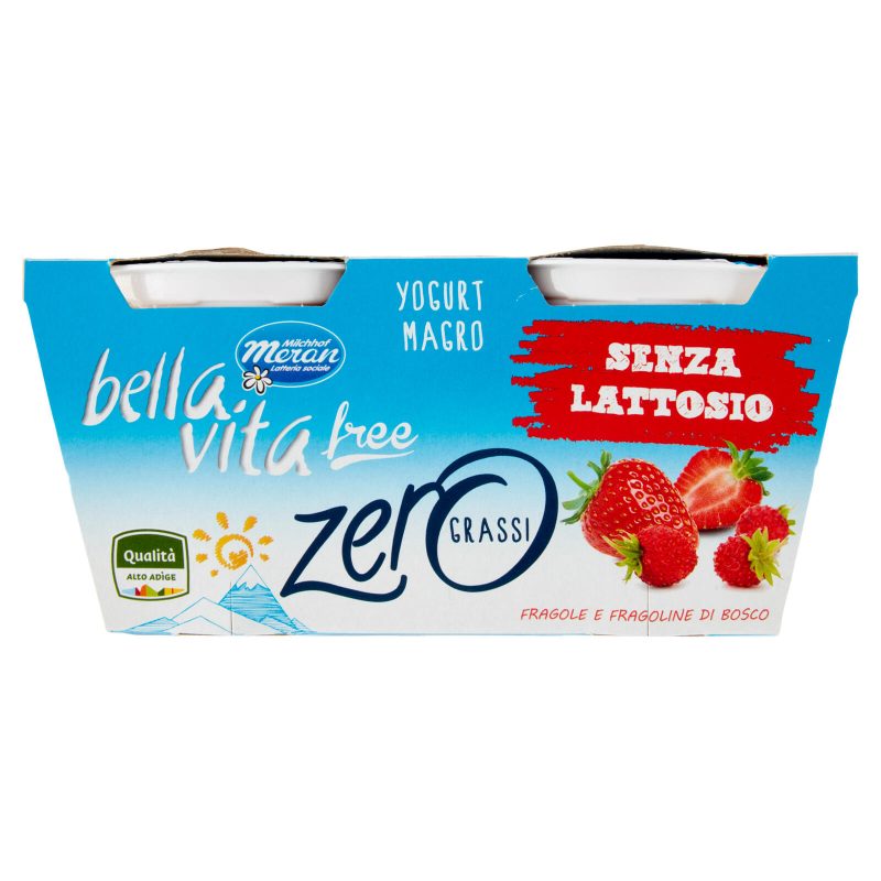 bella vita free Yogurt Magro Senza Lattosio Zero Grassi Fragole e Fragoline di Bosco 2 x 125 g