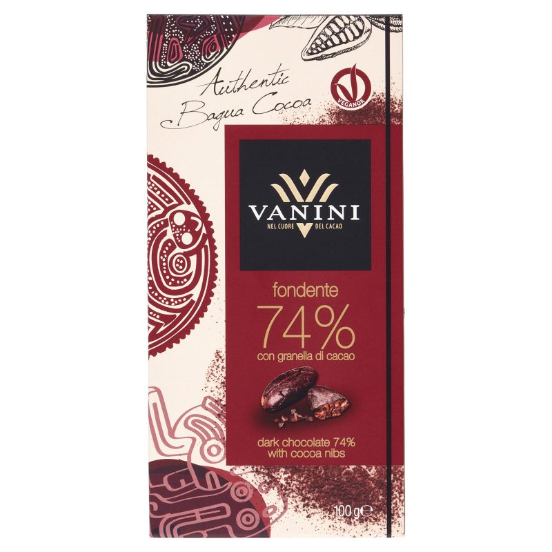 Vanini fondente 74% con granella di cacao 100 g