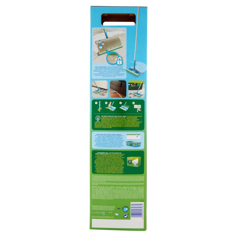 Swiffer Wet Kit - Scopa + 6 Panni Umidi Lavapavimenti con Detersivo Pavimenti