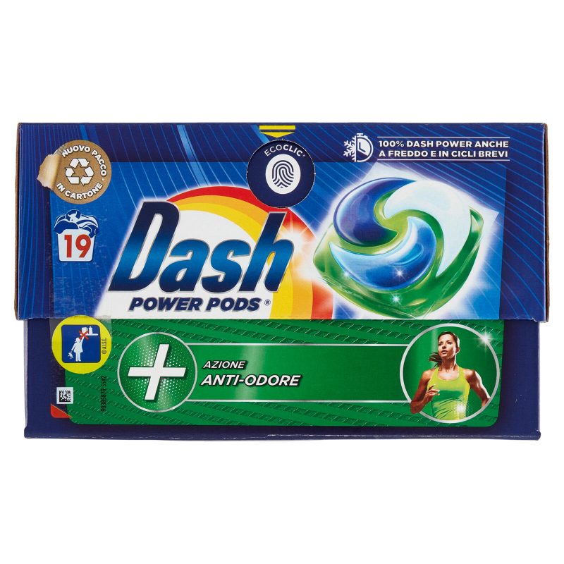 Dash Power Pods Detersivo Lavatrice In Capsule, Azione Anti-Odore, 19 Lavaggi 448,4 g