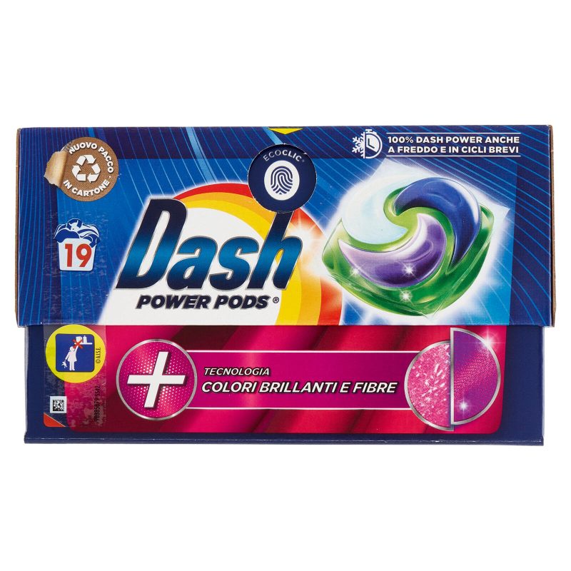 Dash Power Pods Detersivo Lavatrice Capsule, Tecnologia Colori Brillanti e Fibre, 19 Lavaggi 478,8 g