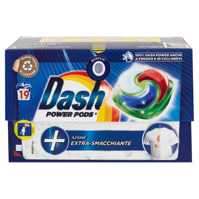 Dash Power Pods Detersivo Lavatrice In Capsule, Azione Extra-Smacchiante, 19 Lavaggi 488,3 g