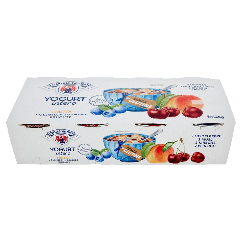 Sterzing Vipiteno Yogurt intero Frutta 2 Mirtillo, 2 Frutta e Cereali, 2 Ciliegia, 2 Pesca 8 x 125 g