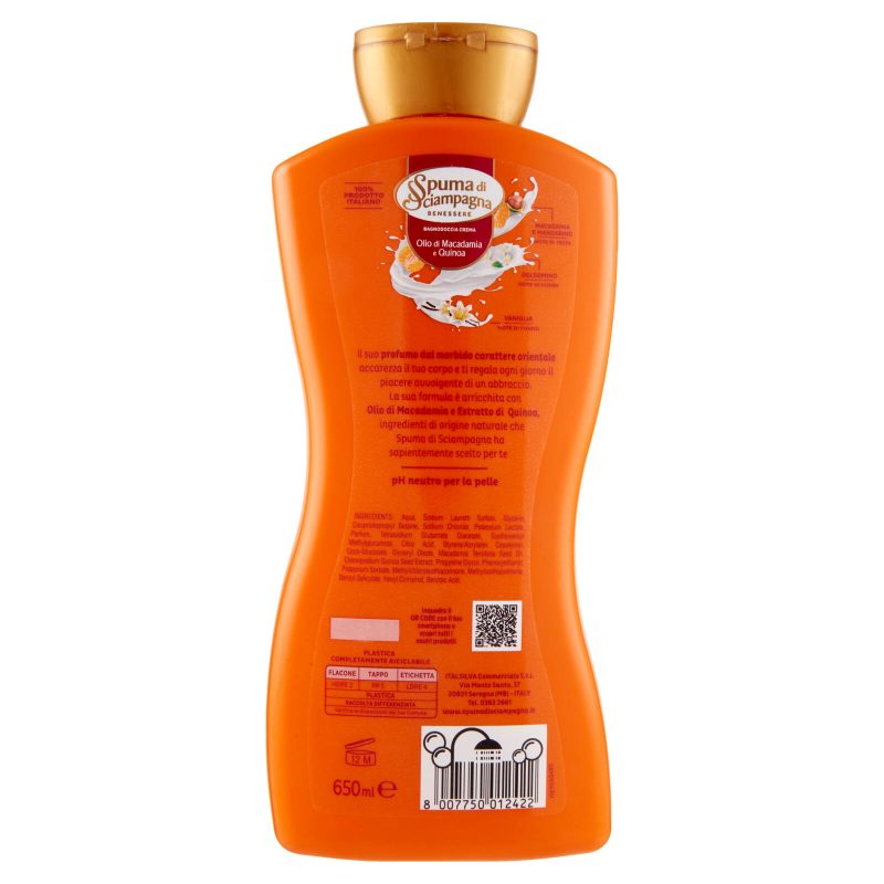 BAGNODOCCIA SPUMA DI SCIAMPAGNA
MACAD/QUINOA   
650 ml