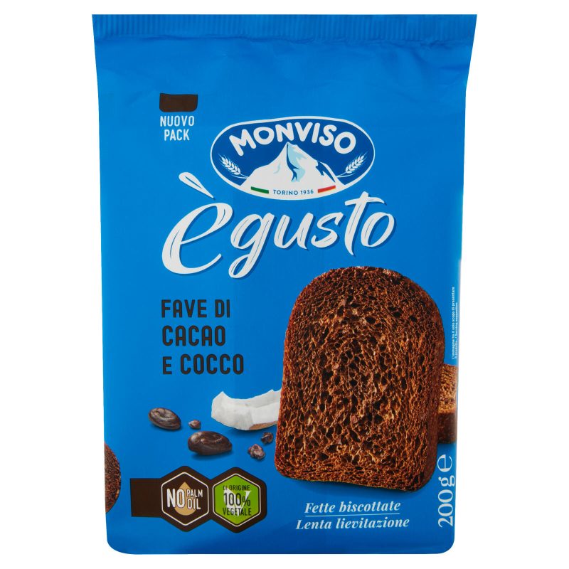 Monviso ègusto Fave di Cacao e Cocco Fette biscottate 200 g