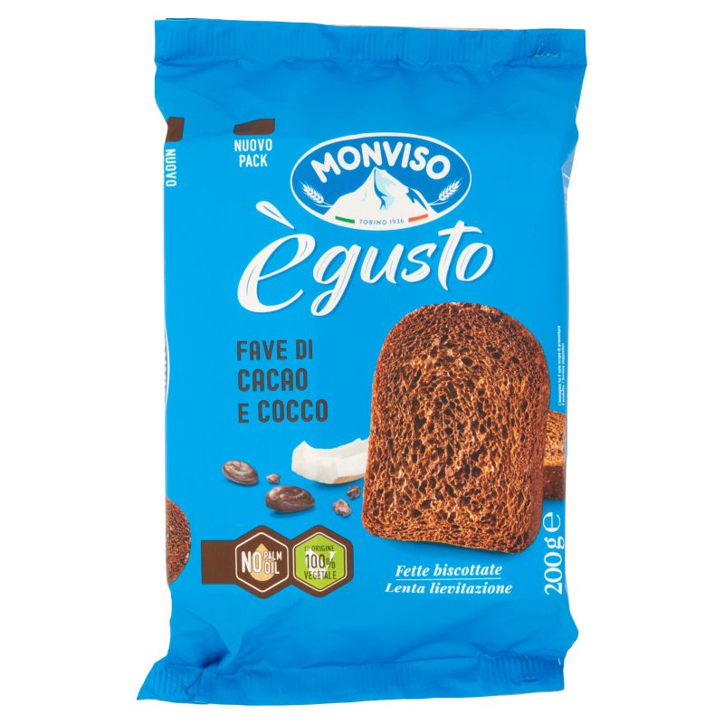 Monviso ègusto Fave di Cacao e Cocco Fette biscottate 200 g