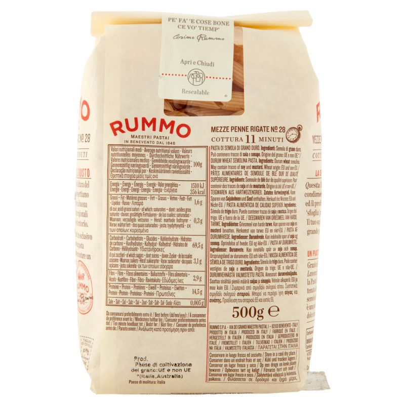 Rummo Mezze Penne Rigate N° 28 500 g