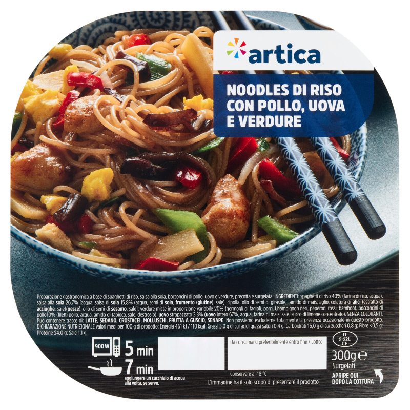 artica Noodles di Riso con Pollo, Uova e Verdure Surgelati 300 g