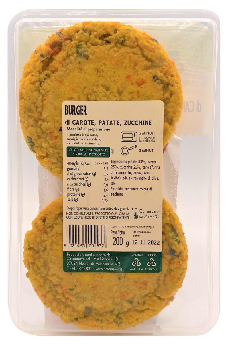 Ortonuovo Burger di Carote, Patate e Zucchine 200 g