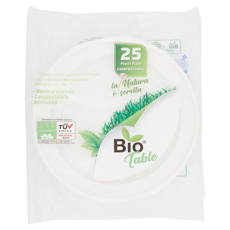 Bio Table Piatti Piani Compostabili 25 pz