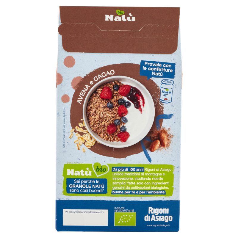 Rigoni di Asiago Natù Senza Zuccheri Aggiunti° Granola Avena e Cacao bio 250 g