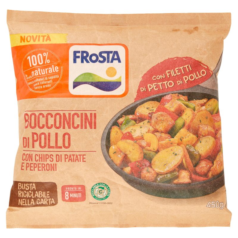 Frosta Bocconcini di Pollo con Chips di Patate e Peperoni 450 g