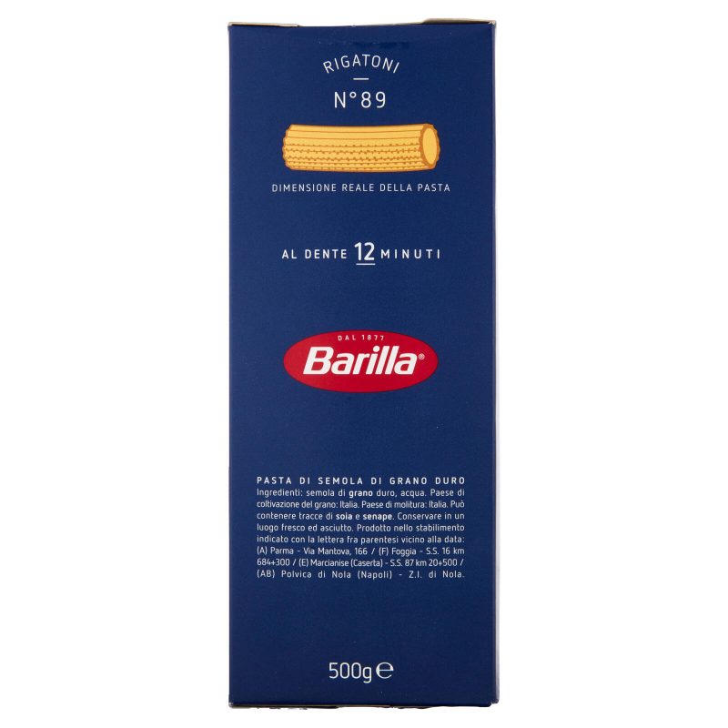 Barilla Pasta Rigatoni n.89 100% Grano Italiano 500g