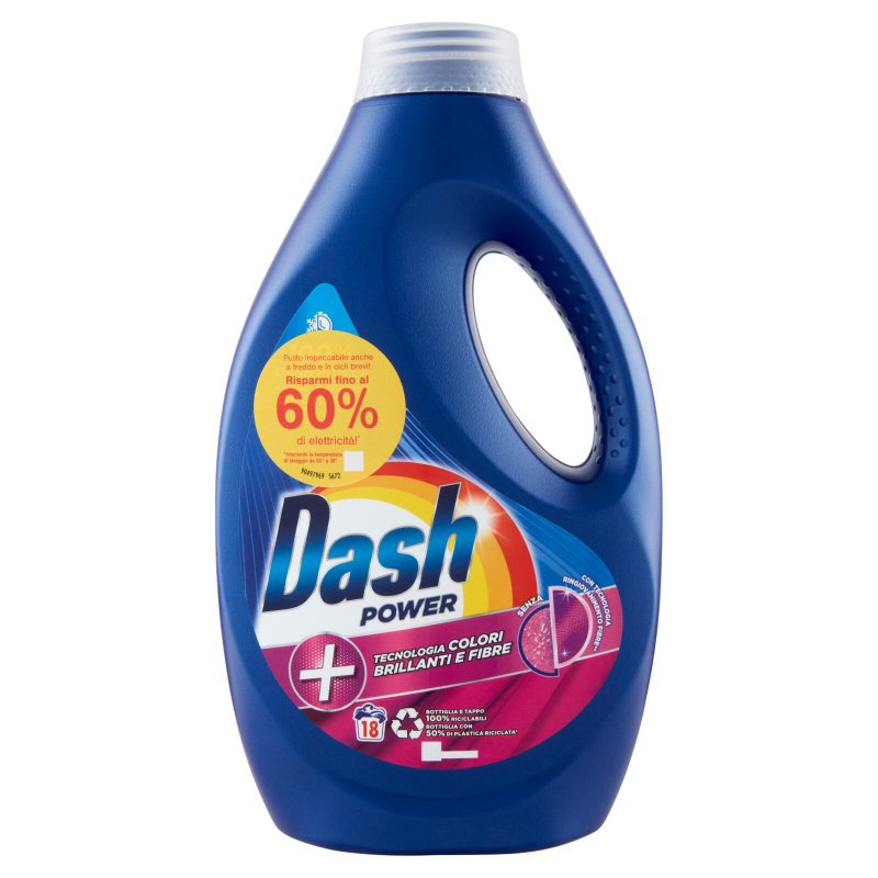 Dash Power Detersivo Liquido Lavatrice Tecnologia Colori Brillanti e Fibre 900 ml