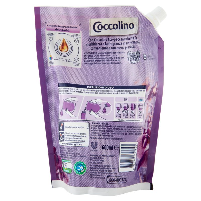 Coccolino Ammorbidente Concentrato Intense Care Orchidea Viola & Mirtilli 600 ml