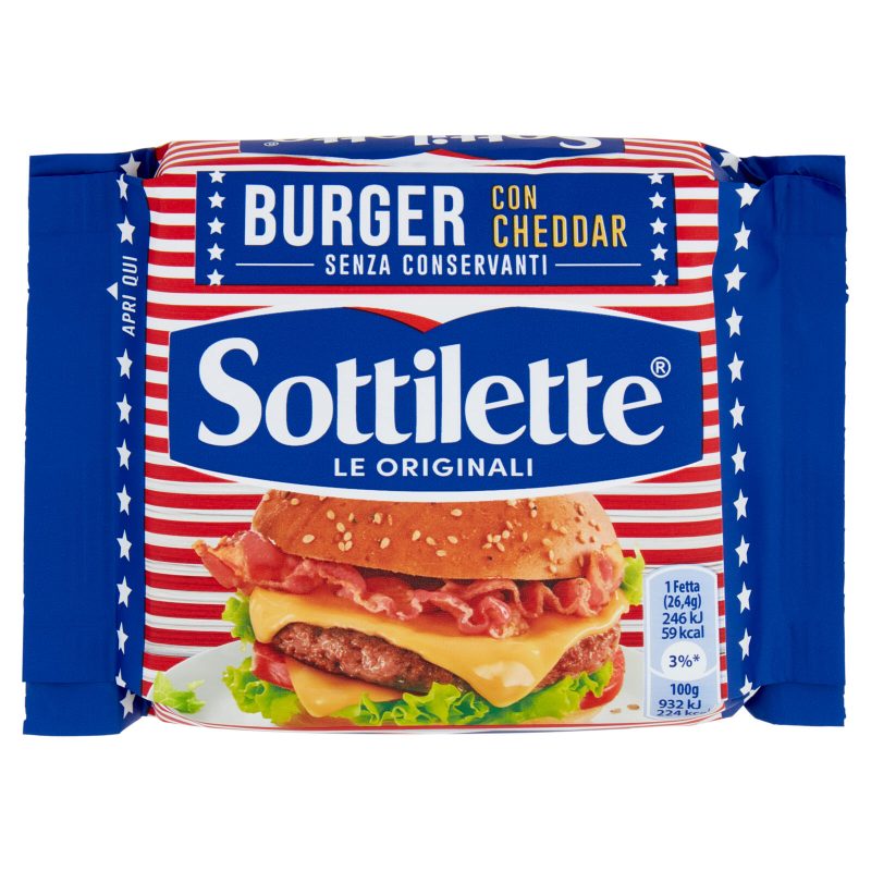 Sottilette Burger con Cheddar - formaggio fuso a fette - 185 g