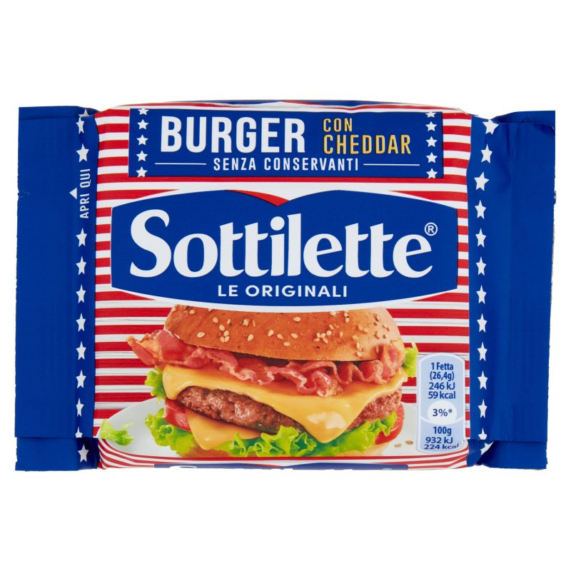 Sottilette Burger con Cheddar - formaggio fuso a fette - 185 g