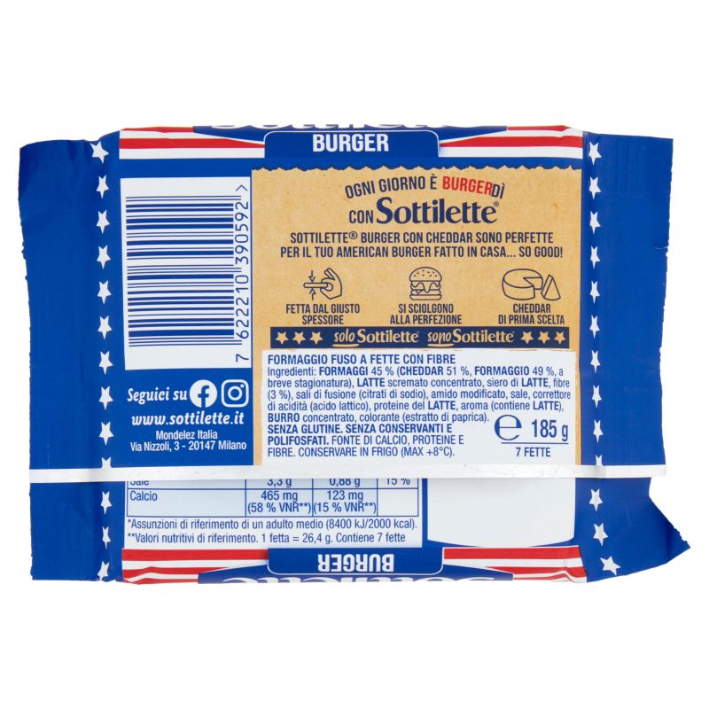 Sottilette Burger con Cheddar - formaggio fuso a fette - 185 g