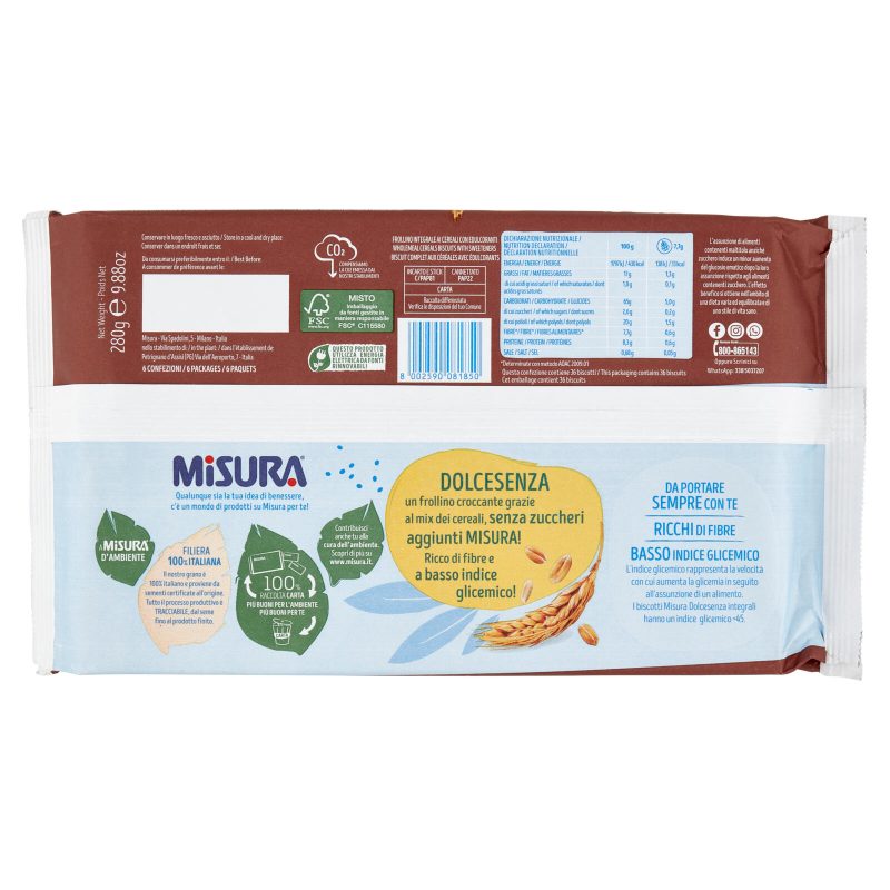 Misura Dolcesenza Biscotti Integrali con Cereali 280 g