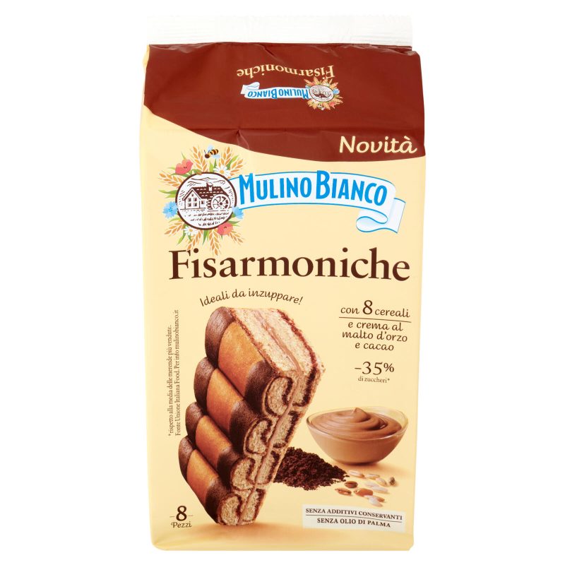 Mulino Bianco Fisarmoniche Merenda con 8 Cereali e Crema al Malto d'Orzo e Cacao 8 pezzi 264g