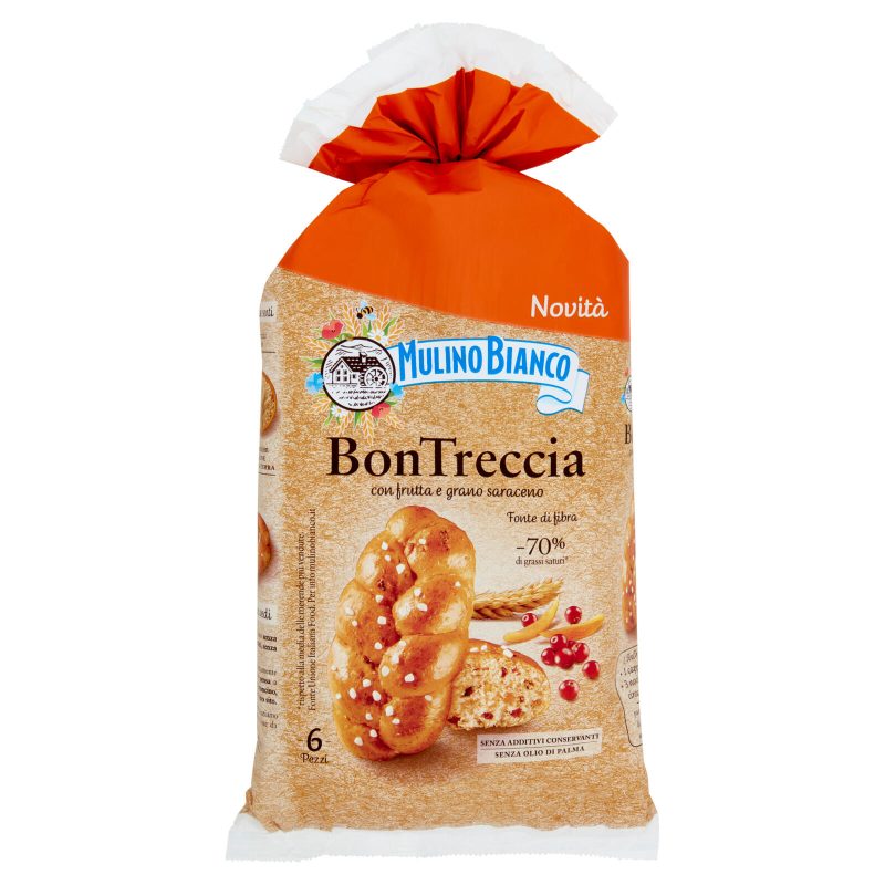 Mulino Bianco BonTreccia Merenda con Frutta e Grano Saraceno Fonte di Fibra 6 pezzi 225g