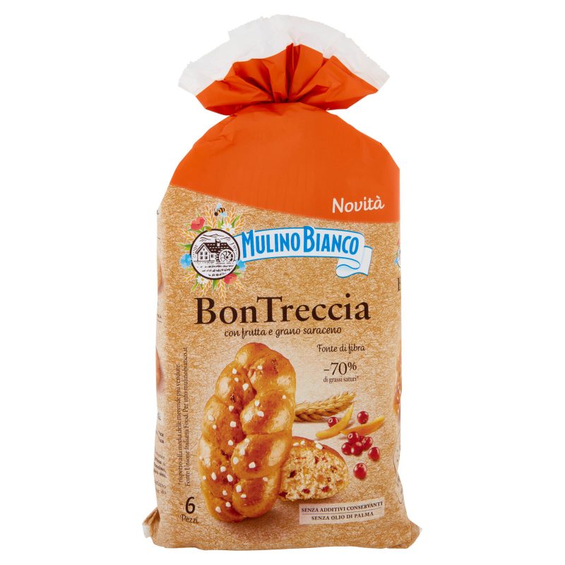 Mulino Bianco BonTreccia Merenda con Frutta e Grano Saraceno Fonte di Fibra 6 pezzi 225g