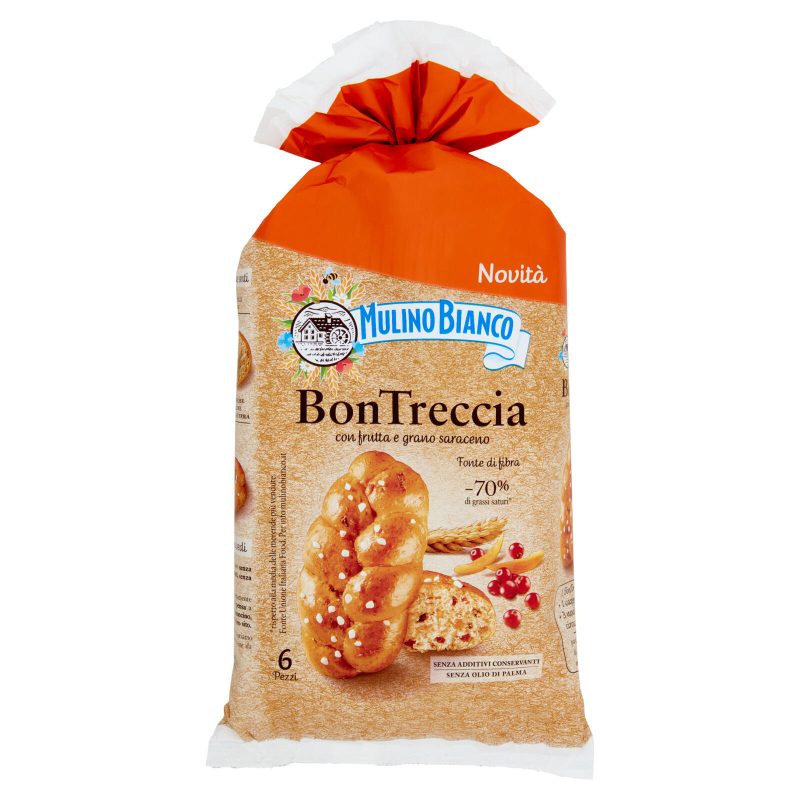 Mulino Bianco BonTreccia Merenda con Frutta e Grano Saraceno Fonte di Fibra 6 pezzi 225g