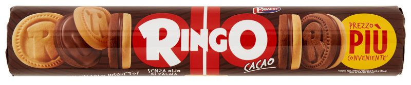 Ringo Cacao Biscotti Farciti con Crema Cacao Snack Merenda Tubo, 165g