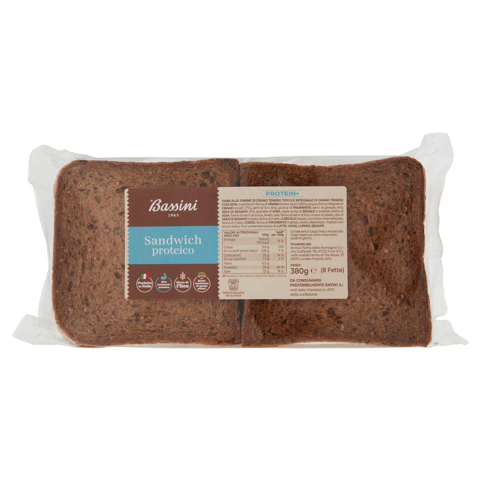 Bassini Sandwich proteico Protein+ 8 Fette 380 g - Emigross