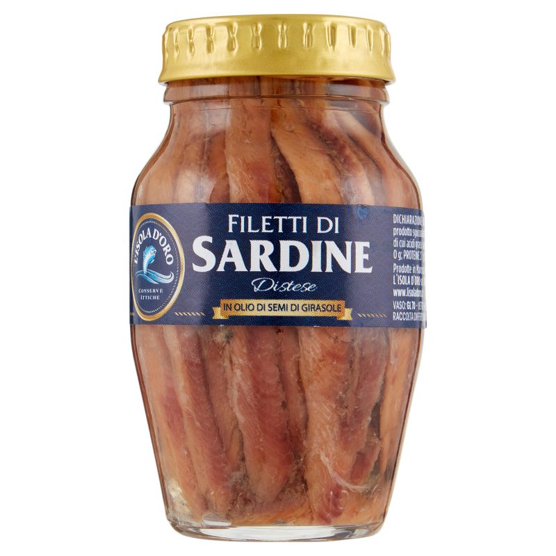 L'Isola d'Oro Filetti di Sardine Distese in Olio di Semi di Girasole 160 g