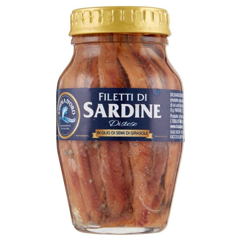 L'Isola d'Oro Filetti di Sardine Distese in Olio di Semi di Girasole 160 g